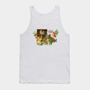 Merry Christmas Cats Vintage Retro CottageCore With Bird Tank Top